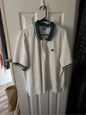 Men's vintage Prince tennis White Polo Shirt with Green Trim 1989! Deadstock!